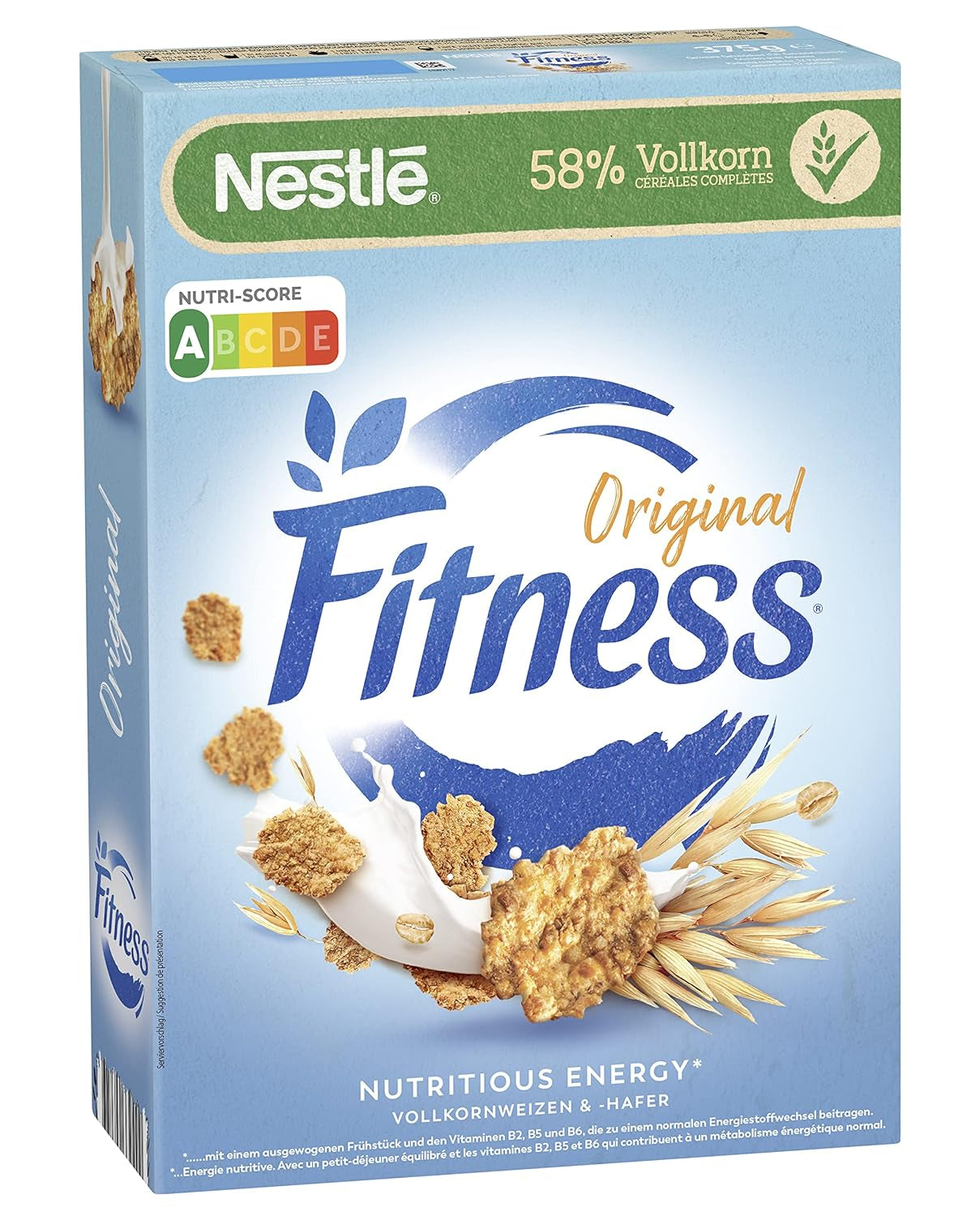 Nestlé Fitness reggeli gabonapelyhek 57% teljes kiőrlésű gabonából, kevesebb cukorból készült reggeli gabonapelyhek B2-, B6-vitaminnal, kalciummal és vassal, 7 csomag (7 x 375 g)