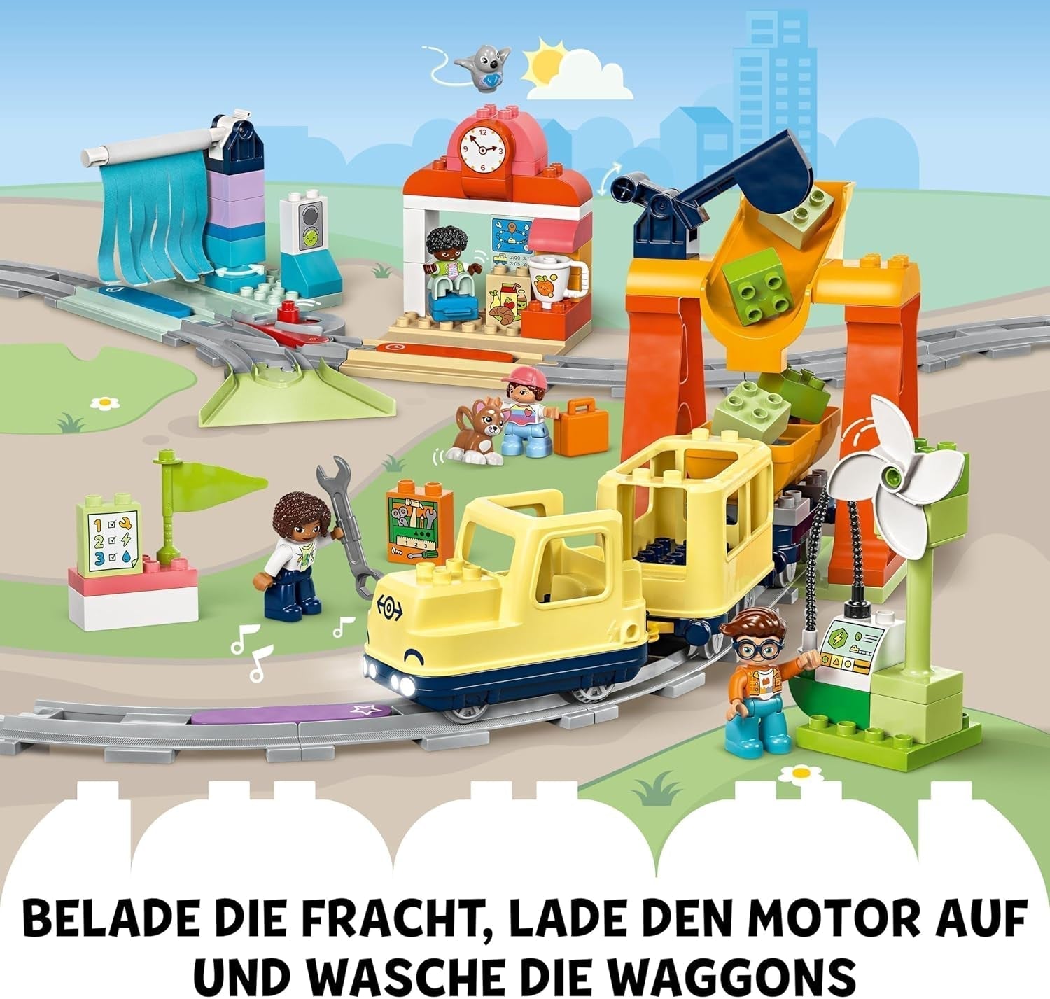 LEGO DUPLO Town nagy, interaktív vasút, építőjáték 3 éves gyerekeknek, Push & Go mozdony fényekkel és hangokkal, pályaalkatrészek, oktatójáték óvodásoknak 10428 építőkészlet Beuche den LEGO-Store