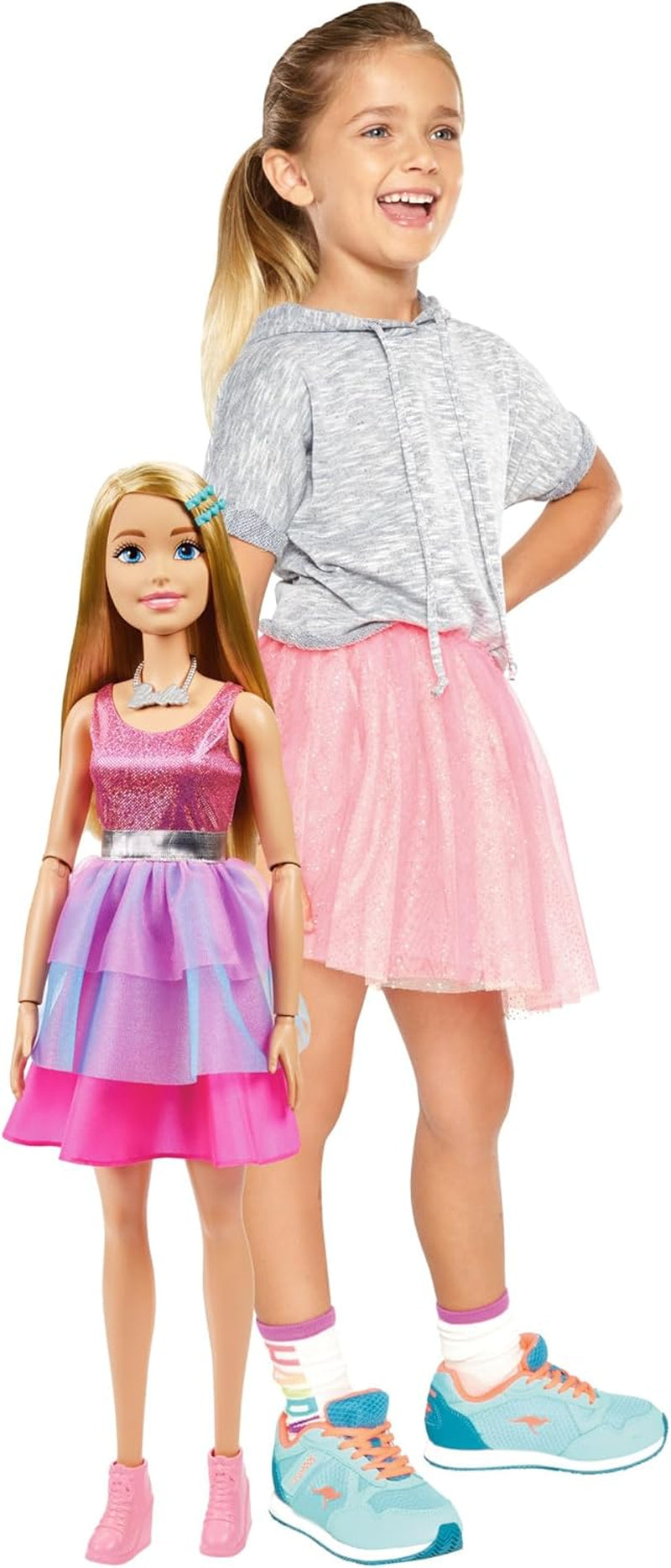 Păpușă Barbie Extra Large (71 cm) - rochie roz, păr blond cu baretă și colier, cadou pentru copii 3+, HJY02 Papusi Naty Shop