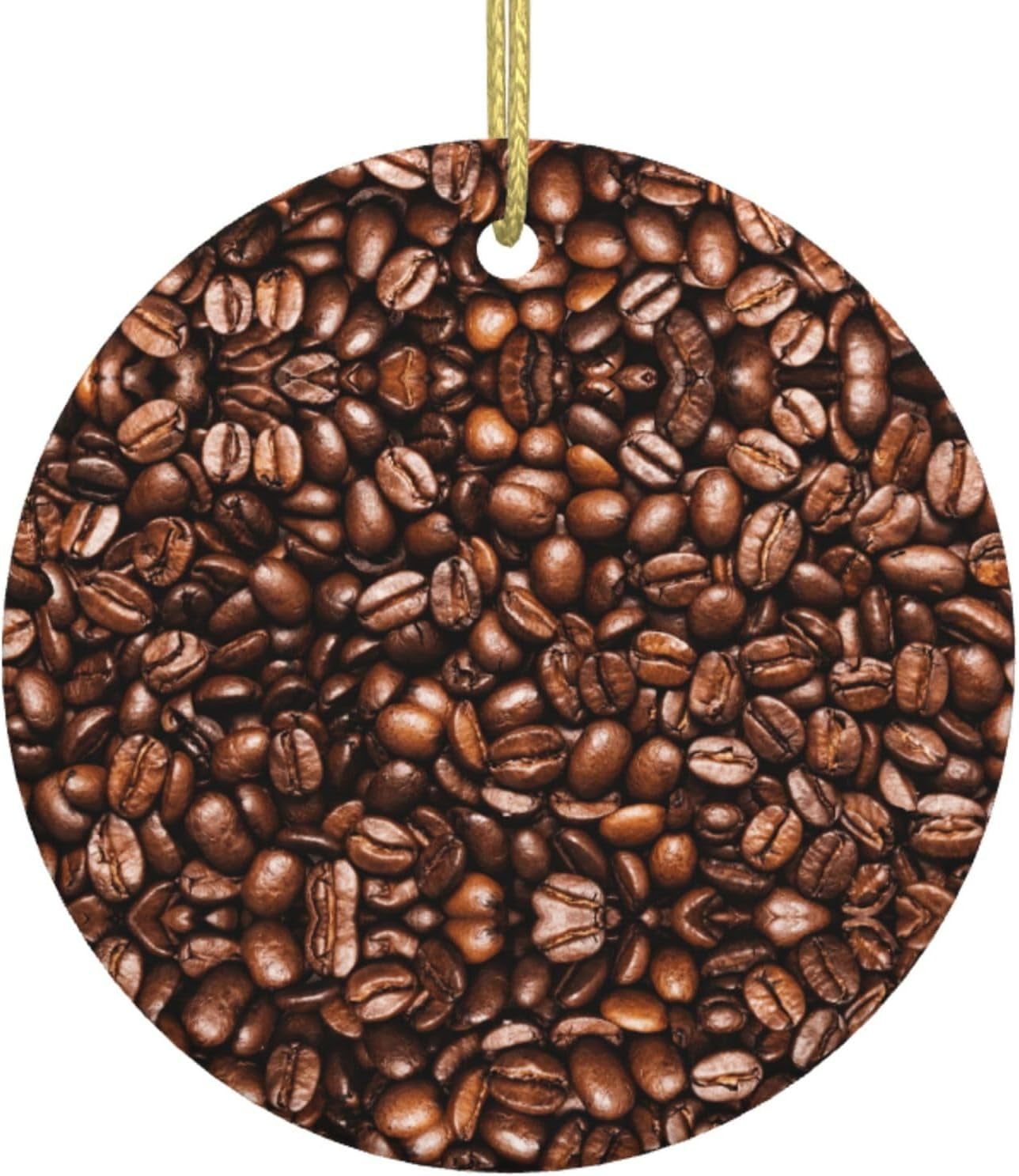 Boabe de cafea prăjite amuzante, față-verso, imprimate, ceramice, rotunde, cu șnur auriu pentru agățat, decor festiv pentru casă, birou