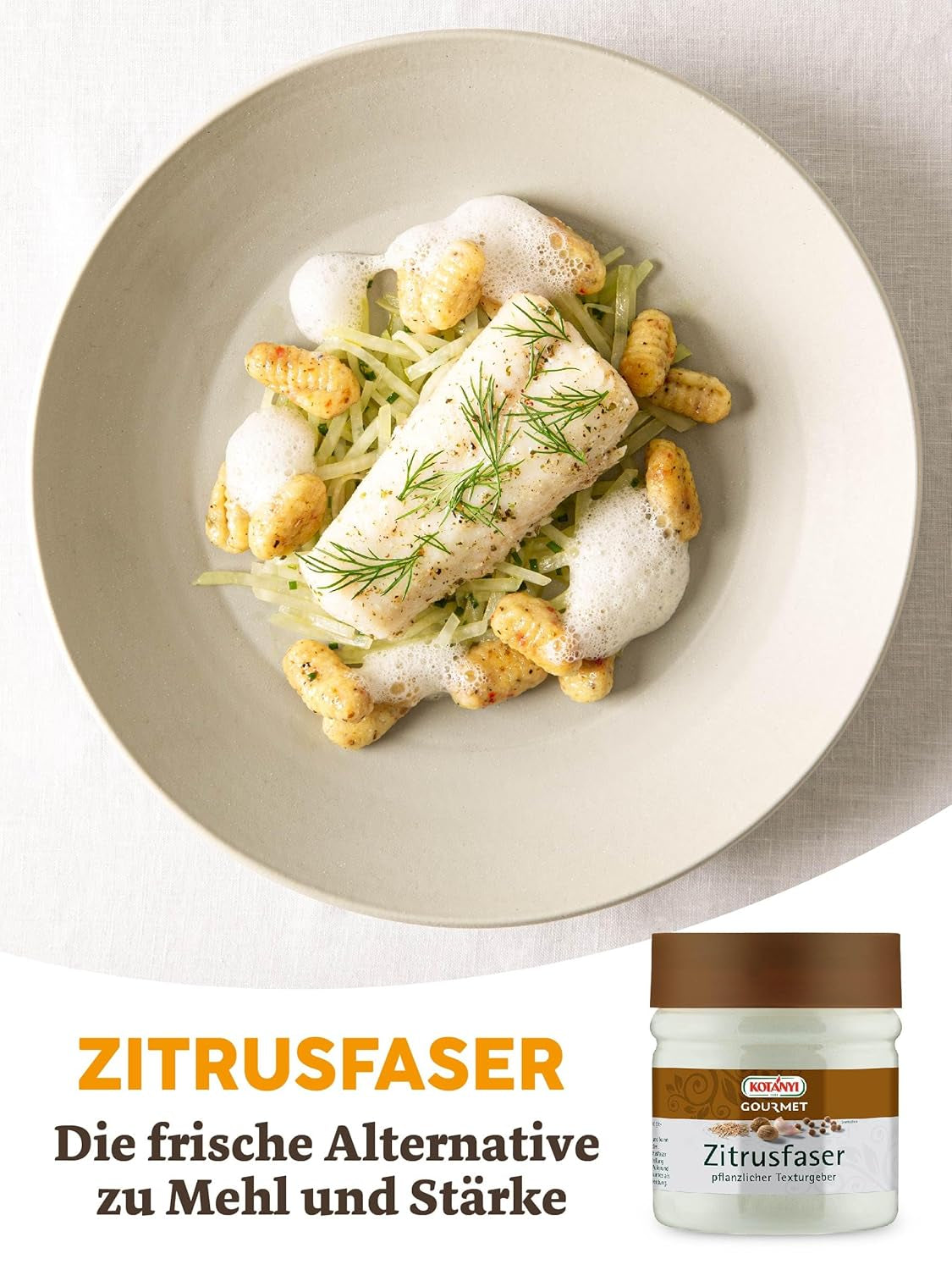 Kotányi Gourmet Zitrusfaser | pflanzlicher Texturgeber, Alternative zu Mehl und Stärke, kb. 120g, 400ml