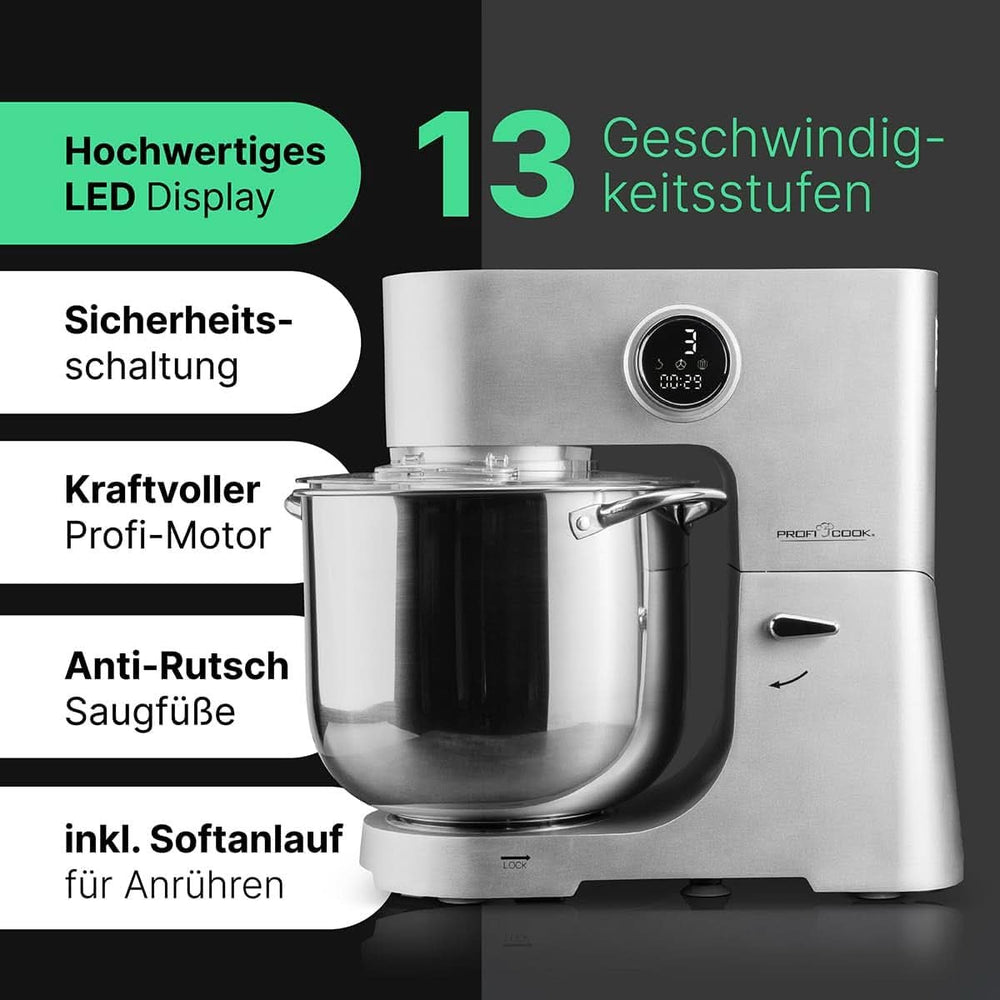 Proficook® Küchenmaschine Mit XXL 12L Schüssel | Knetmaschine Mit 2500W Longlife-Profi-Motor | Metallgetriebe Und Led-Display | Konyhai robotgép Für Bis Zu 8,5 Kg Tészta | 13 Sebesség | PC KM 1254 Anya és Gyermek Naty Shop