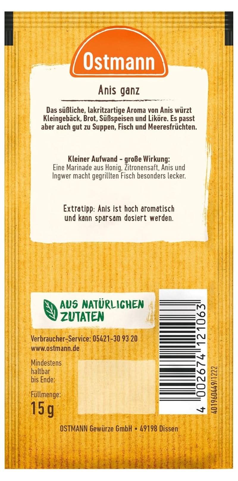 Ostmann - Anason seminte, 15 grame Condimente Naty Shop