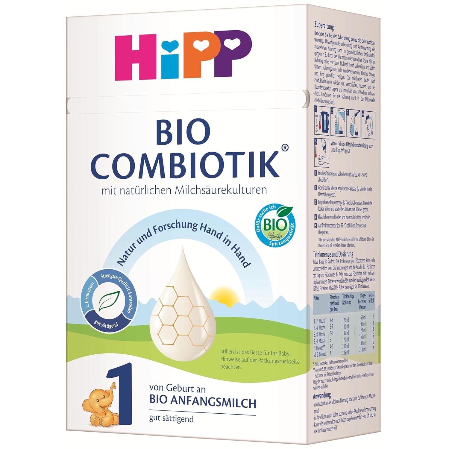 HiPP 1 Organic Combiotik (4 x 600 g), tejporos tápszer csecsemőknek születéstől fogva, természetes tejsavtenyészetekkel és könnyen kezelhető szerves keményítővel, a legjobb bio minőséggel