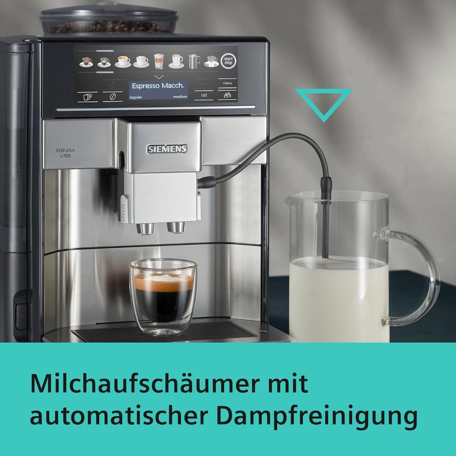Espressor automat Siemens EQ.6 plus s700 TE657503DE, pentru multe specialități de cafea, spumator de lapte, râșniță ceramică, funcție dublă de cafea, anticalcar, curățare automată cu abur, 1500 W, oțel inoxidabil
