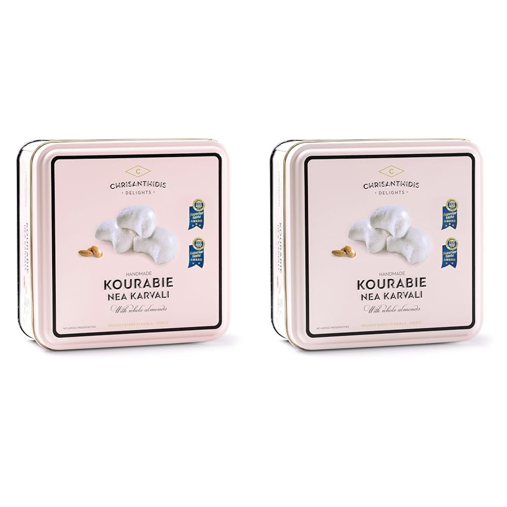 Chrisanthidis Delights Kourabie tradițională grecească cu unt și migdale în cutie metalică 450g