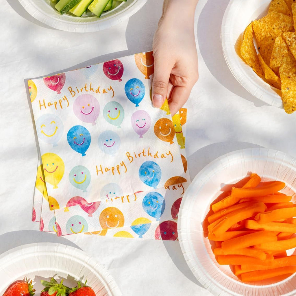 Șervețele de hârtie pentru masă "La mulți ani", de înaltă calitate, cu față zâmbitoare, șervețele cu baloane pentru petreceri, catering, ecologice, șervețele de unică folosință, compostabile, durabile, reciclabile