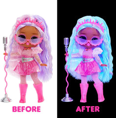 L.O.L. Surprise! Tweens Neon Pop Stars - Kitty K - 1 Modepuppe mit Backlight Surprises und 10+ Pop Star Fashions und Accessoires Inklusive Retro Mikro-Ständer, Geschenk für Kinder ab 4