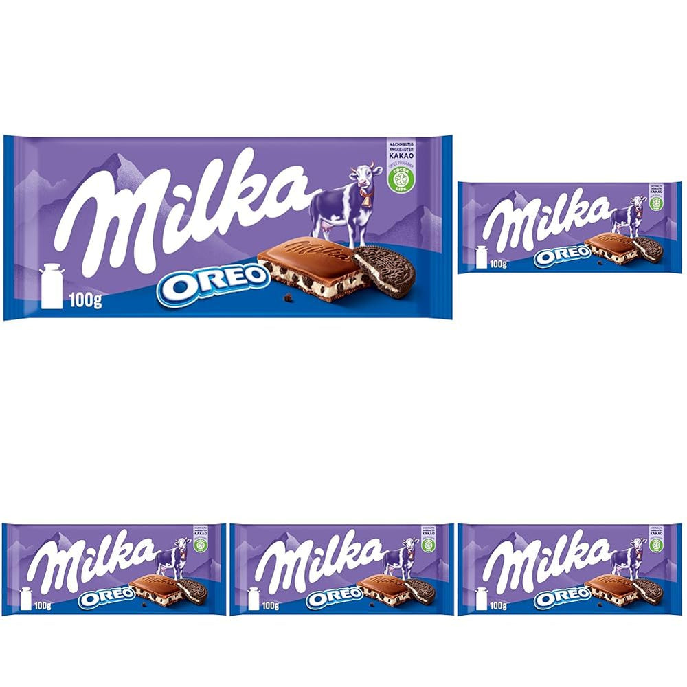 Milka Oreo – alpesi tejcsokoládé ropogós Oreo kekszdarabokkal és sima vaníliakrémmel töltve – 100g