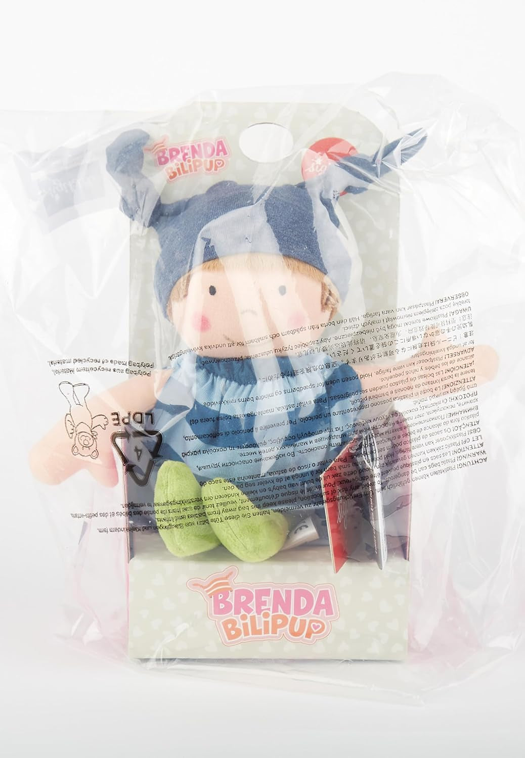SIGIKID 39651 Puppe Brenda Bilipup, Stoffpuppe mit Kleidchen zum An- und Ausziehen, Kuschelpuppe, Einschlafhilfe, spielen, schmusen, für Babys & Kinder ab 6 Monaten, Blau 24 cm