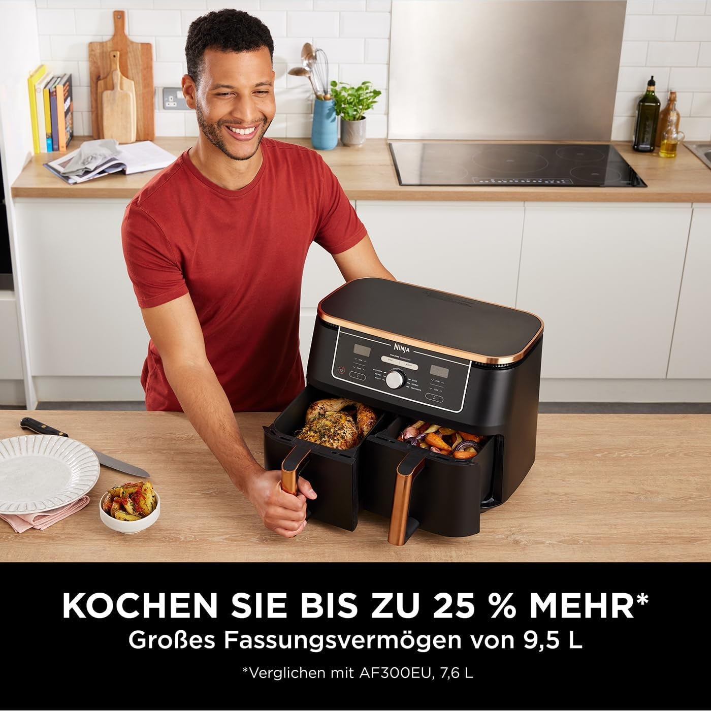 Ninja Foodi AF400EUCP MAX kétzónás légfrissítő, 9,5 literes Airfryer, 2 rekeszes, fogóval, tapadásmentes bevonattal, háztartási gépekkel Naty Shop