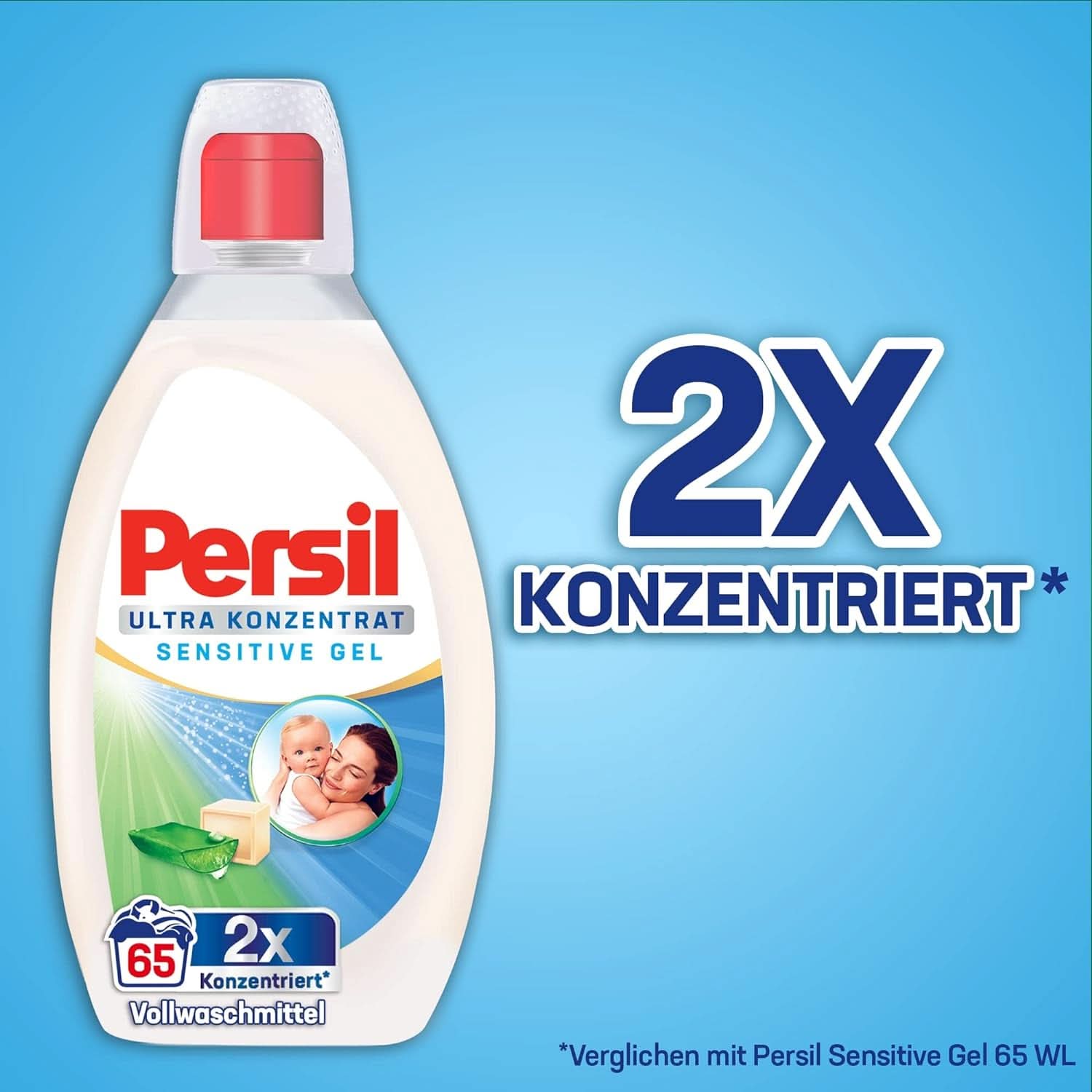 Persil Ultra Concentrate Sensitive Gel (130 mosás), Folyékony mosószer allergiáknak és babáknak kisebb üvegben, kevesebb műanyagért, Eltávolítja a nehéz foltokat, Bőrgyógyászatilag tesztelt Naty Shop mosószerek