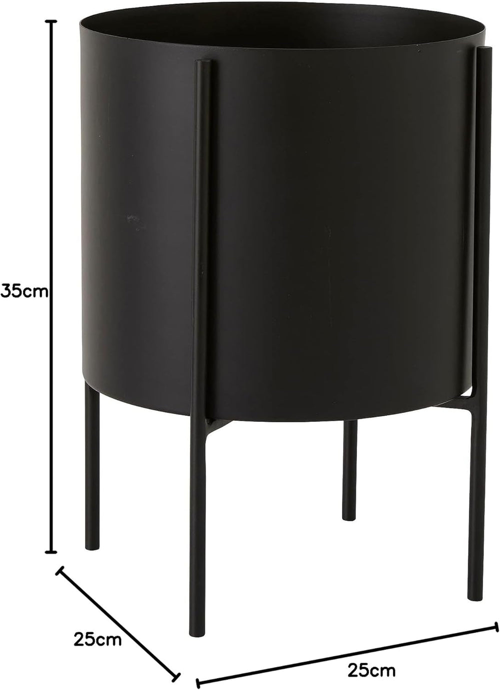 Ghiveci ELLOS Home Milton, ghiveci versatil din fier cu suport reversibil pentru interior și exterior, 22 cm înălțime - Negru, Ø 25 cm