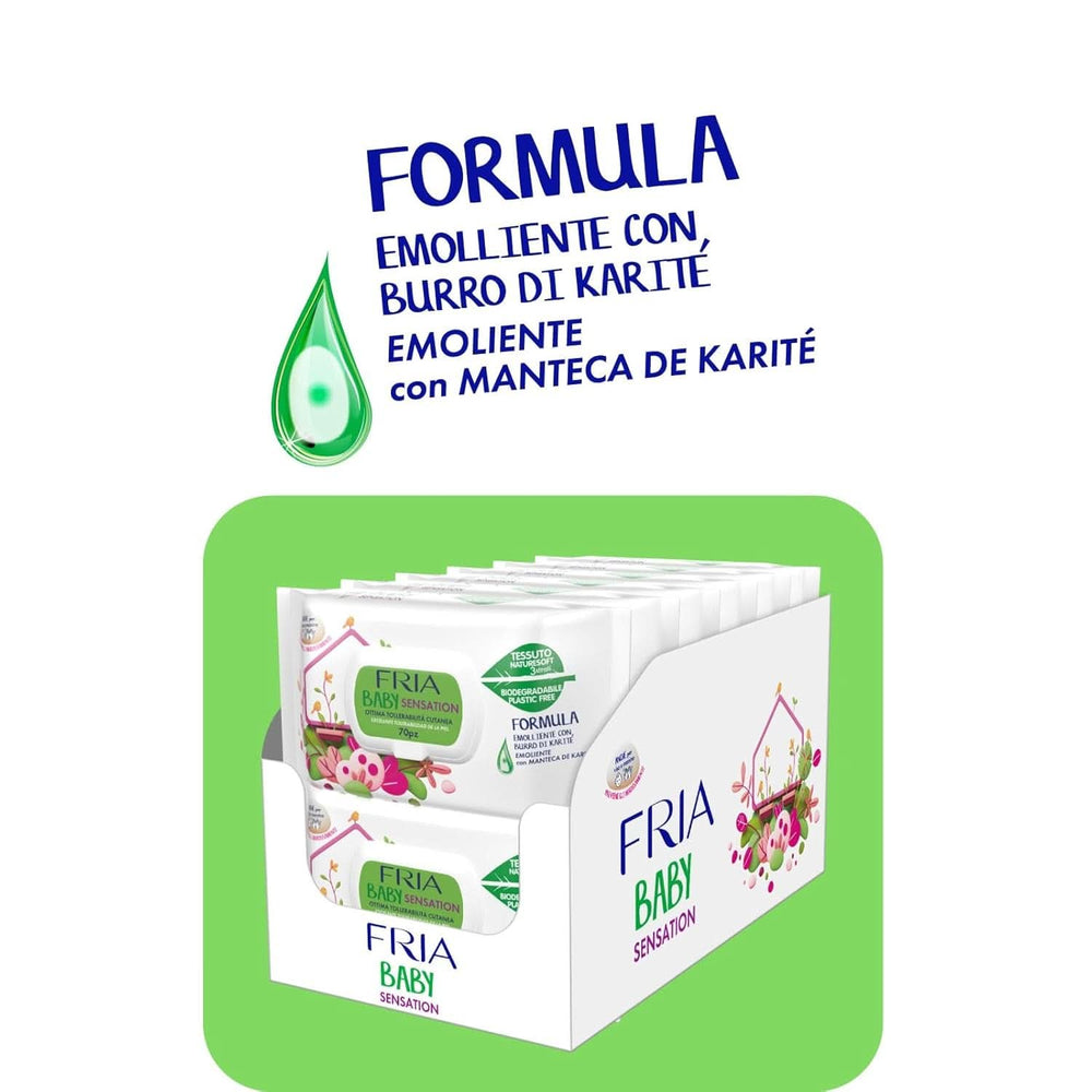 Fria Baby Sensation törlőkendők, bőrnyugtató shea vajjal, bőrgyógyászatilag tesztelt, maxi economy csomag 840 Naty Shop Baby Wet Wipes törlőkendővel