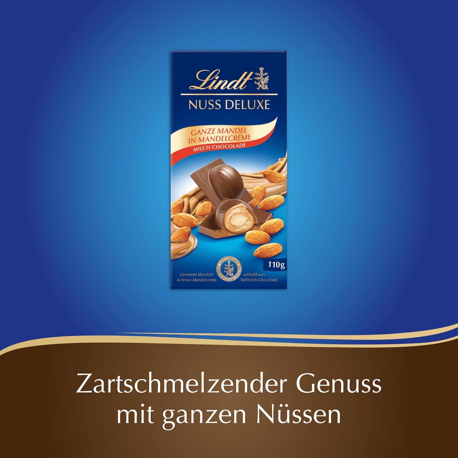 Lindt csokoládé | NUT DELUXE Csokoládé tejjel és mandulával | 110g | Tejcsokoládé pirított mandulával sima mandulakrémben | Csokoládé tábla