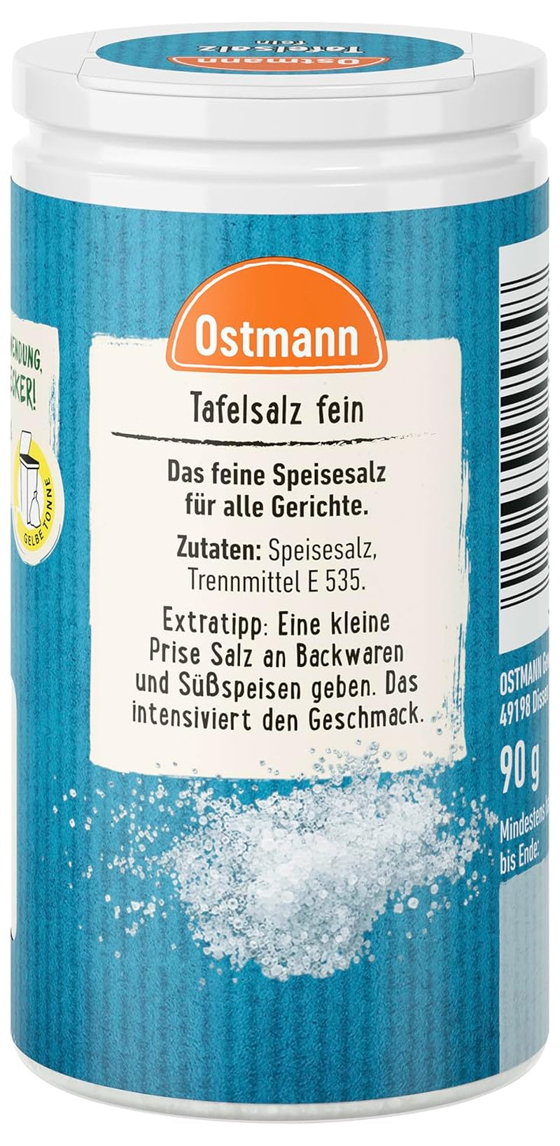 Ostmann Gewürze - Asztali só | Feines Speisesalz zum Nachsalzen | Mit praktischem Streuaufsatz | Természetes összetevők | 90 g Der Streudose-ban