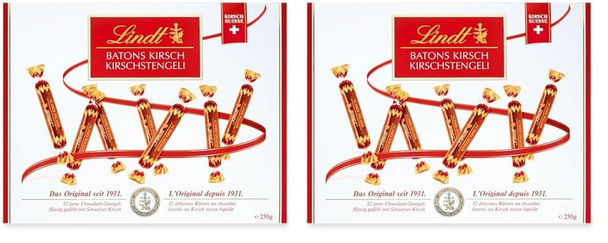 Lindt csokoládészeletek cseresznyeszárral | 250 g 32 Swiss Cherry folyadékkal töltött tejcsokoládé szeletek | Ajándék csokoládé alkohollal | Csokoládé ajándék