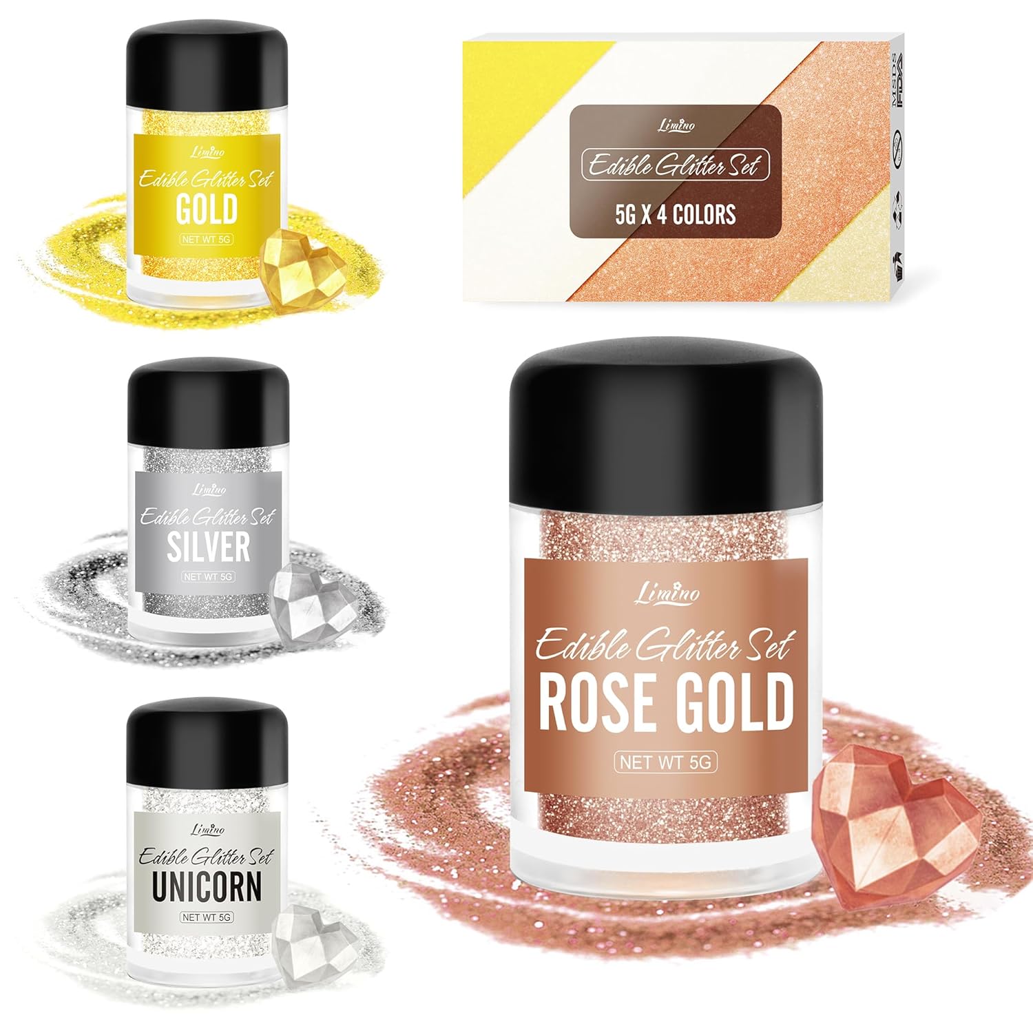 Shimmer Glitter Dust, Ehető Glitter, 30 gramm Naty Shop 4 szín x 5 gramm