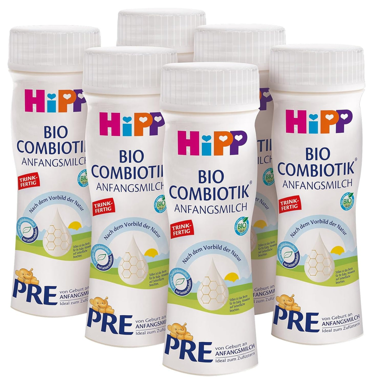 HiPP PRE Organic ivásra kész kombiotikus formula (6 x 200 ml) születéstől származó csecsemőtej csak laktózt tartalmaz, mint a legjobb bio szénhidrátot