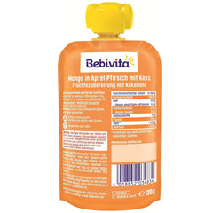 Mangó alma és őszibarack szószban egy zacskó keksszel (6 x 120 g), hozzáadott cukor nélkül, enyhe gyümölcsökből és értékes gabonafélékből készül, ideális csomagolt harapnivalókhoz és útközben.