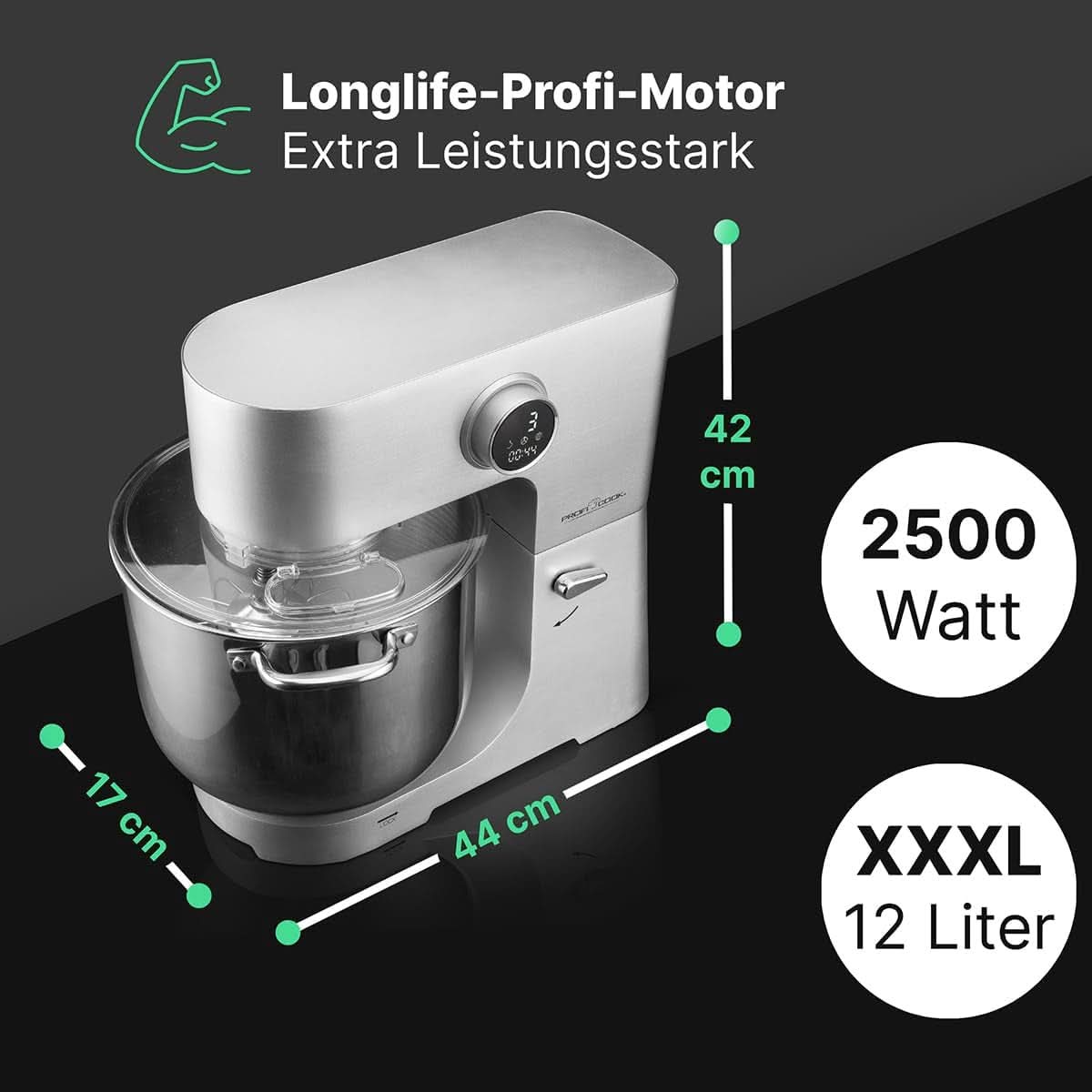 Proficook® Küchenmaschine Mit XXL 12L Schüssel | Knetmaschine Mit 2500W Longlife-Profi-Motor | Metallgetriebe Und Led-Display | Konyhai robotgép Für Bis Zu 8,5 Kg Tészta | 13 Sebesség | PC KM 1254 Anya és Gyermek Naty Shop