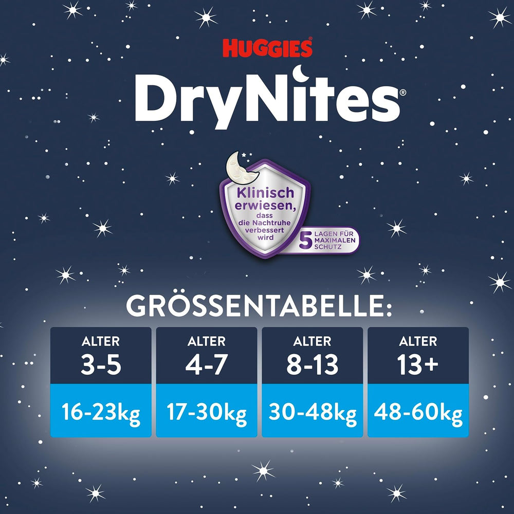 Huggies DryNites éjszakai ágybavizes pelenkák lányoknak 13-17 éves korig (48-60 kg) 33 darab (3 x 11) Jumbo havi csomag XL pelenkanadrág