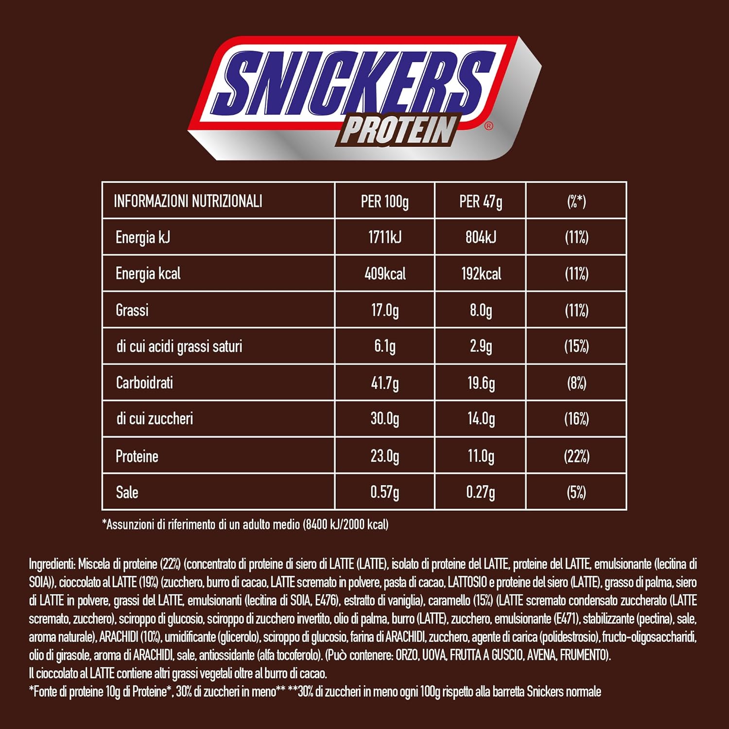 Snickers csokoládé fehérjeszeletek - gazdag ízű karamell mogyoróval és nugáttal, tömeges kiszerelés 18x47g