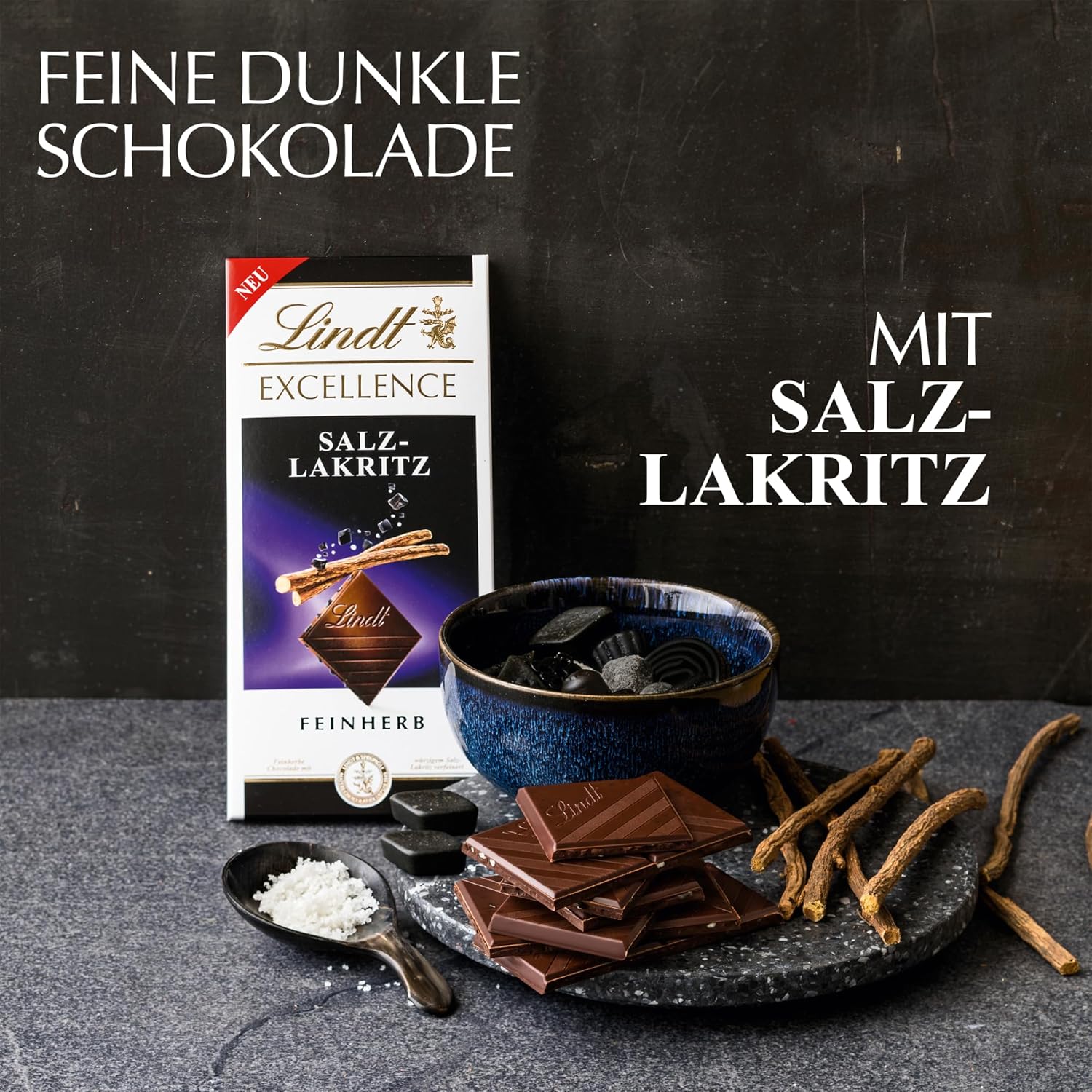 Lindt Excellence Sweet Salted Wood - Étcsokoládé szelet 100g - Intenzív kakaó íz