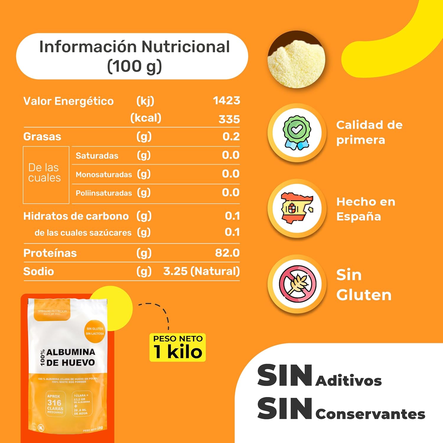 Sermand Nutrition Egg Albumin 100% por, gluténmentes, laktózmentes