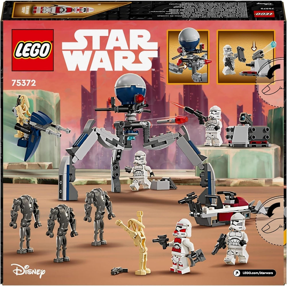 LEGO Star Wars 75372 Clone Trooper & Battle Droid Battle Pack csomaggal 4 minifigura, 5 droid és gyorshajtó motorkerékpár lövöldözős játékkal - Építőjáték 7 évesnél idősebb fiúknak és lányoknak Építőkészletek Besuche den LEGO-Store