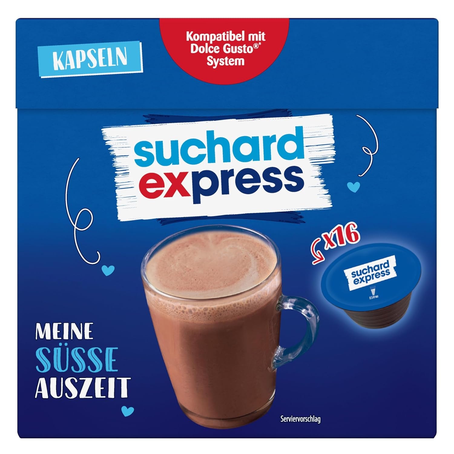 Suchard Express Kakao Kapseln für Dolce Gusto, 3x 16 Kapseln, kompatibel mit Nescafé Dolce Gusto Maschinen, Cremige Trinkschokolade