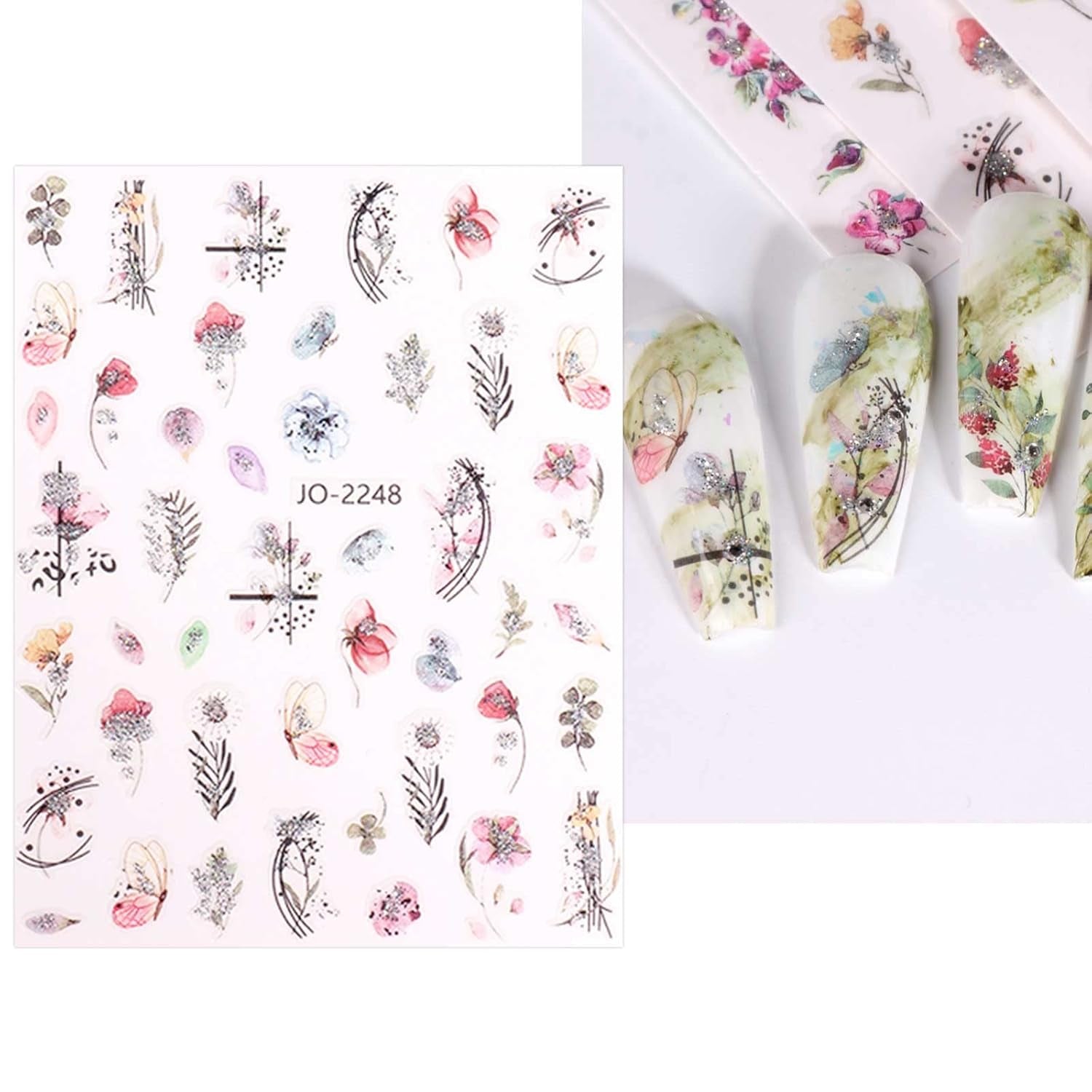 JMEOWIO Nagelsticker Frühling Blume 12 Blatt Nail Art Sticker Selbstklebend Nagelaufkleber Blätter Dekoration Nageldesign Zubehör