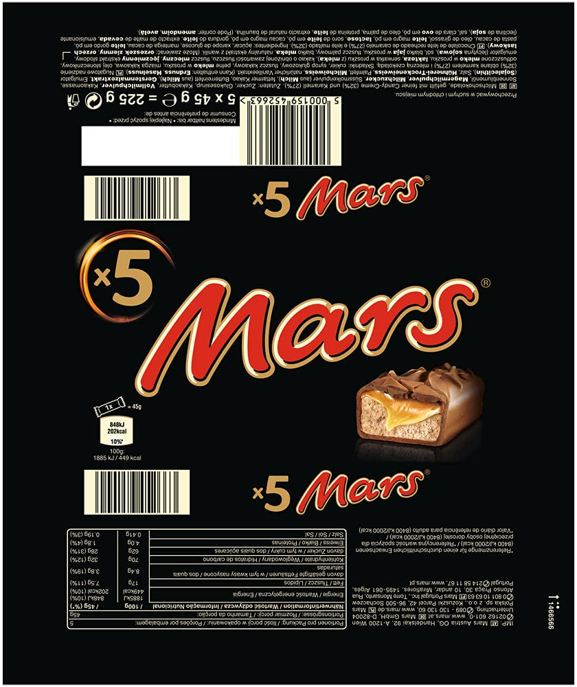 Mars csokoládé karamell csokoládé 1 csomag 5 szelet (1 x 225 g) (2 darabos csomag)