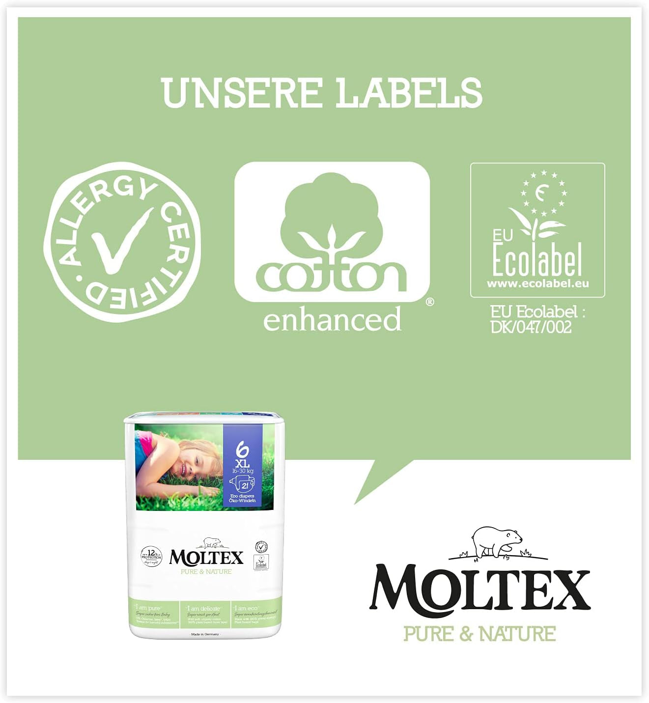 Pure & Nature bio pelenkák 6 XL méretű (17-28 kg) havi doboz 84 bio pelenkák