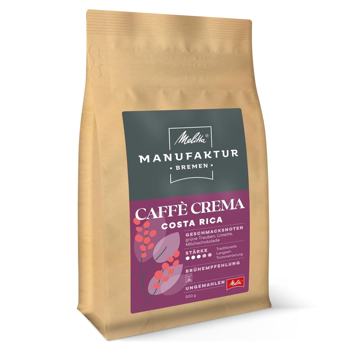 Cafea specială Melitta Manufaktur-Kaffee Caffè Crema, cafea de fermă de origine unică din Costa Rica, prăjită în Germania Cafea Naty Shop 500 grame Caffè Crema Costa Rica