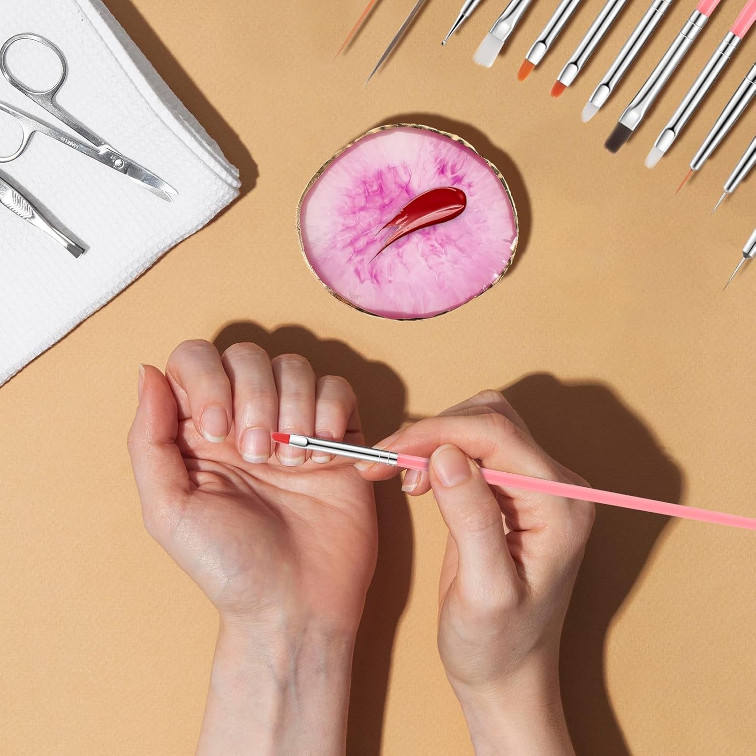 22-Teiliges Nagelkunstpinsel-Set, Nagelkunst-Werkzeugset Kunstharzpalette Nagelkunstmalerei Gemischte Farben Acryl-Silikon-Schnitzstift, Punktierstift-Werkzeug, Maniküre-Set