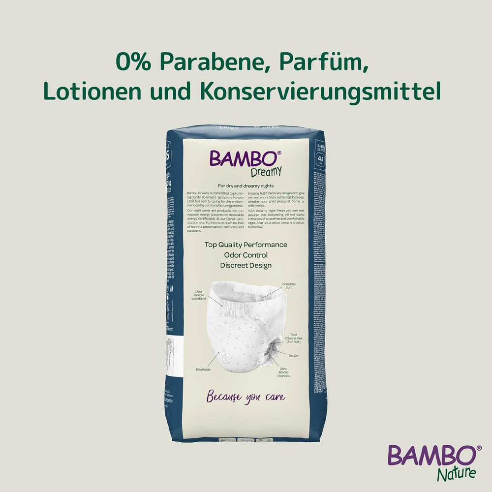 Bambo Dreamy éjszakai felhúzható pelenkák, nagy (35-50kg/77-110lbs), 10-es csomag | Felhúzható pelenkák gyerekeknek | Rendkívül nedvszívó, ágybavizesítő hálóruha