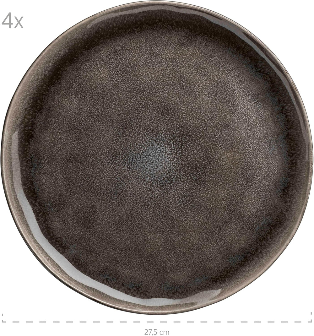 MÄSER 934073 Niara Organic Series, set de veselă modern pentru 4 persoane, cu aspect vintage incitant, serviciu combinat format din 16 piese cu o combinație specială de glazură în negru și maro, gresie