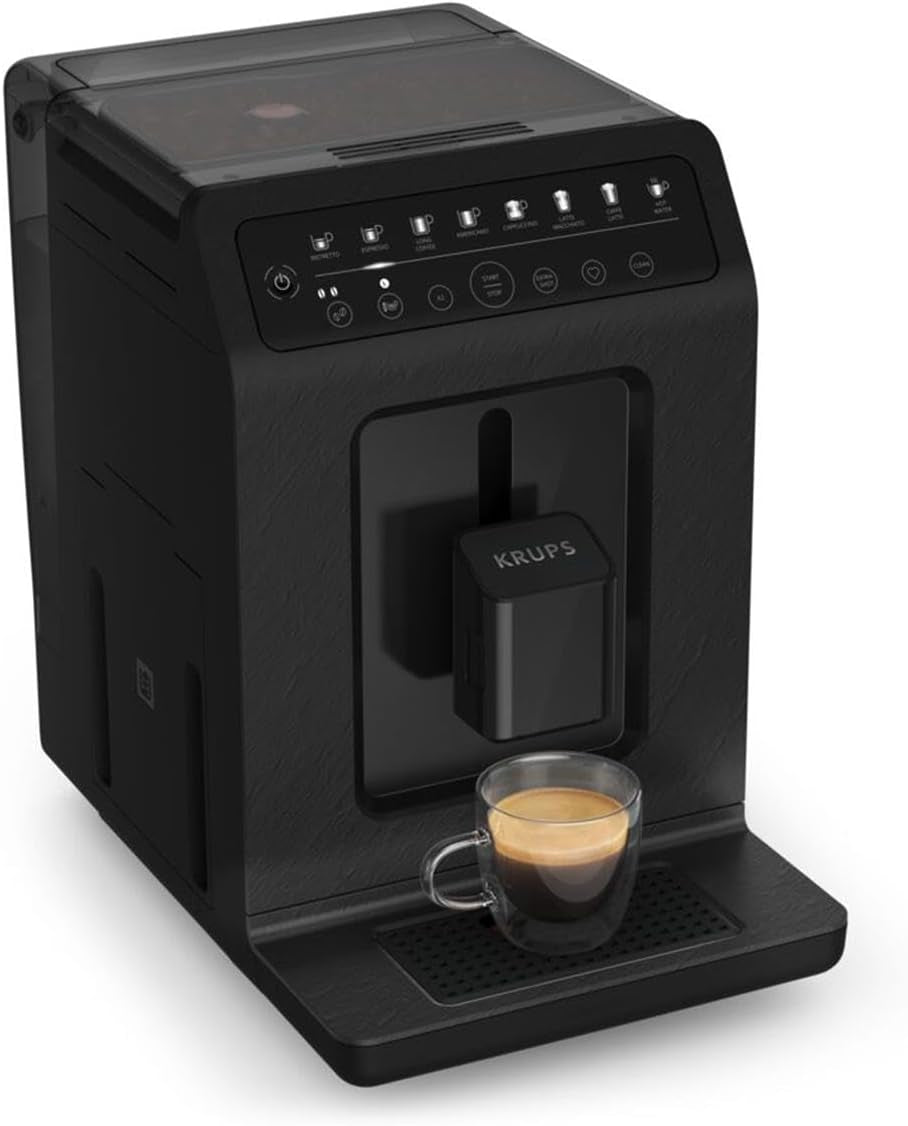 Espressor automat Krups EA897B Evidence ECOdesign, funcție automată espresso și cappuccino, tehnologie Quattro Force, cești cu lapte cu o singură atingere, 8 presetări, sistem lapte, 1450W