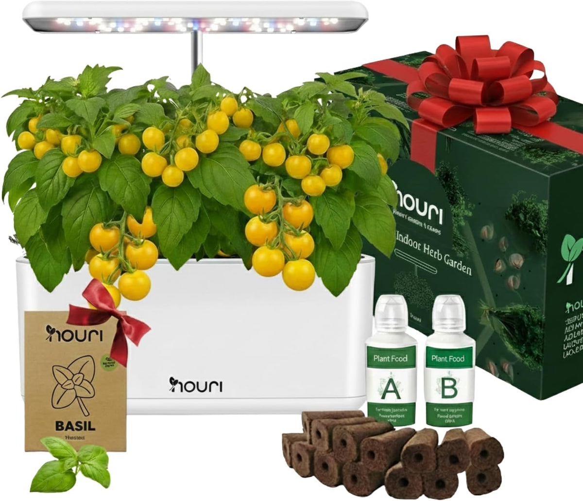 New 7 Bridge + Heirloom Basil | Okos kert házi szakácsoknak | Hidroponikus termesztőrendszer | LED Grow Lights | Beltéri fűszernövény-kertészeti készlet növények szerelmeseinek és kertészeknek, fehér