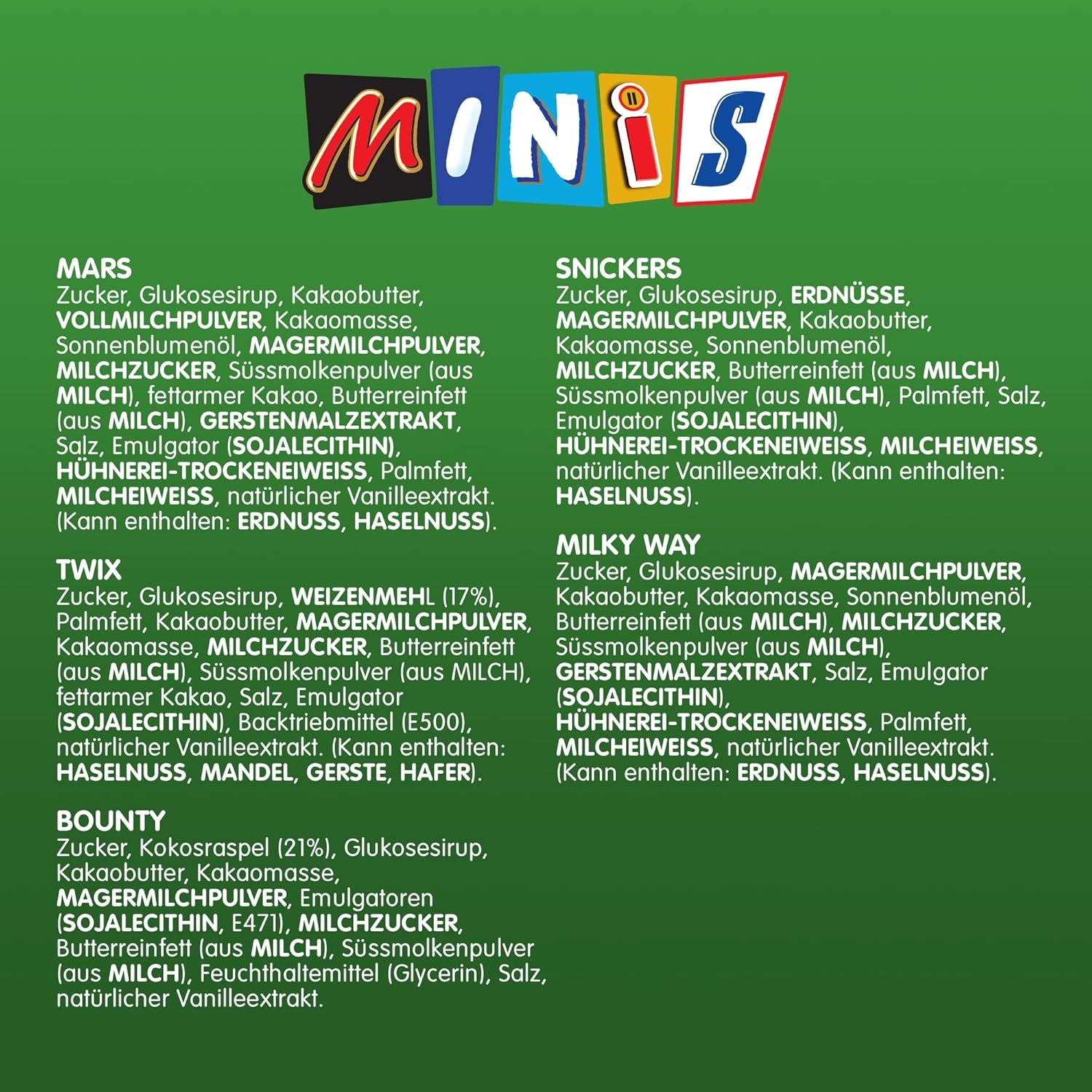 Vegyes mini, Snickers, Bounty, Twix, Milky Way, csokoládé tömeges csomag, egy csomag (1 x 400 g) (5 db-os csomag)