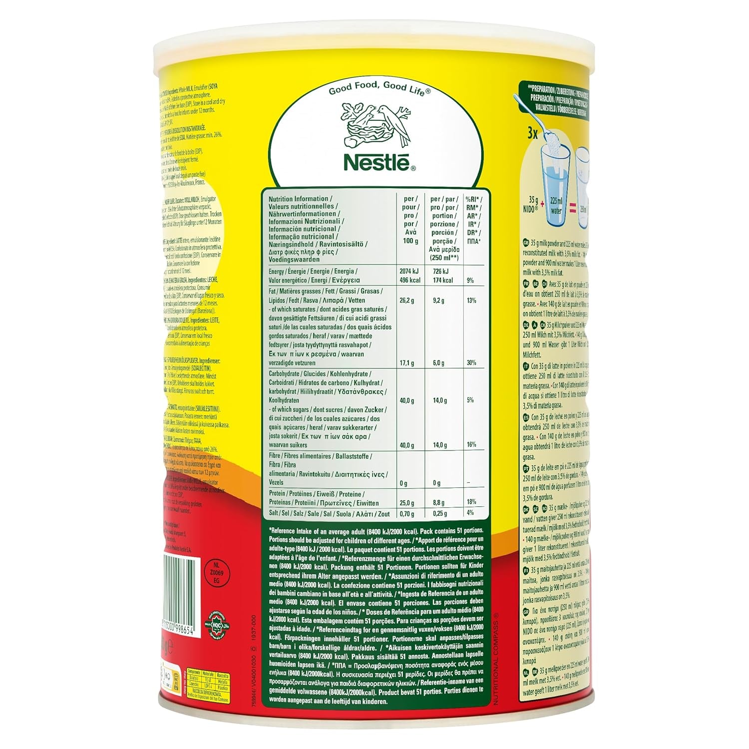 Instant Vollmilchpulver, Ersatz für frische Milch, für Tea és Kávé, 1,8 kg Adag