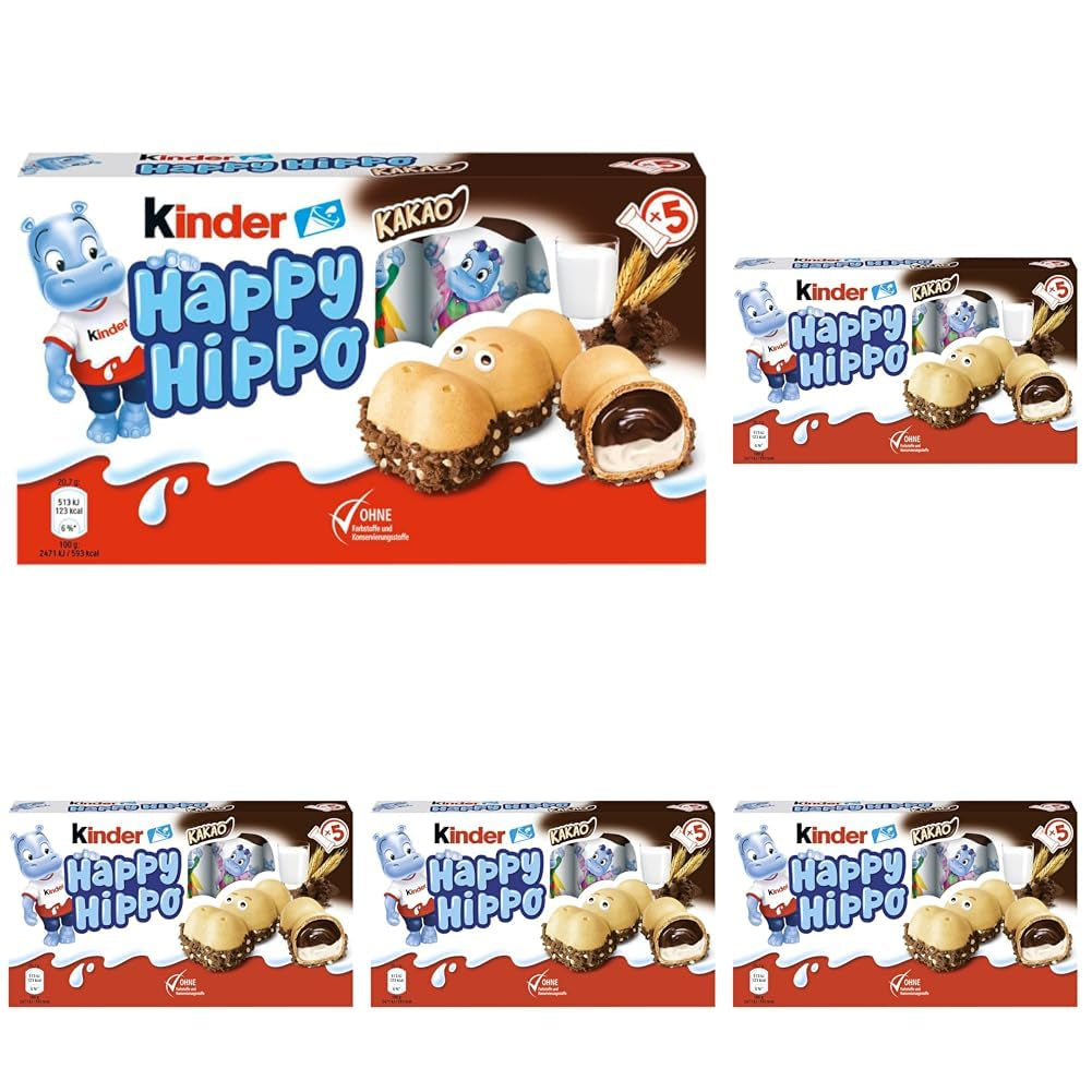 Kinder Happy Hippo Hazelnut – Különleges ropogós ostyák tejjel és mogyorókrémmel – Farsangi és Mardi Gras édességek – 1 csomag 5 db 20,7 g-os szeletet tartalmaz