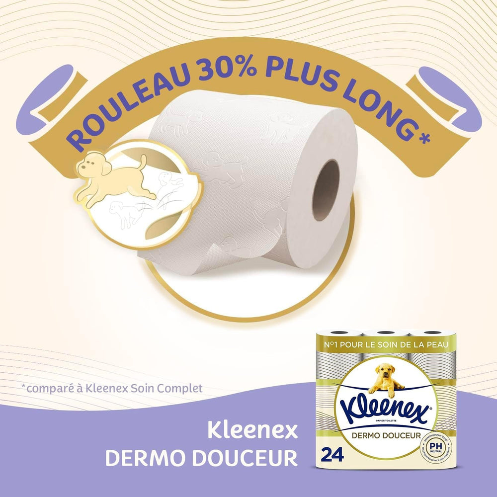 KLEENEX Dermo Douceur 4230420 Hârtie igienică, 24 role (4 X 6 role) alb, 24 Unité (Lot De 6)