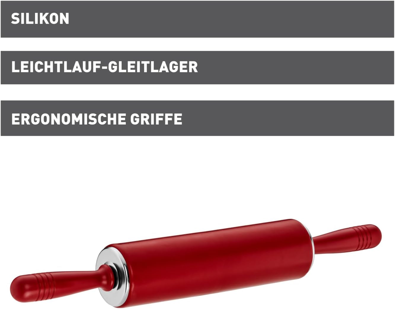 Eredeti Kaiser Original Kaiserflex Red Teigroller Silikon 49 x 6,5 cm, Nudelholz Silikon mit Metallkern, ergonómikus Griffe, 200°C-os ütésállóság, rothadás