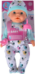 New Born Baby kleiner Elefant, Vollvinylpuppe mit Trink und Nässfunktion, Flasche und Schnuller, 30cm, ab 2 Jahren, Grau