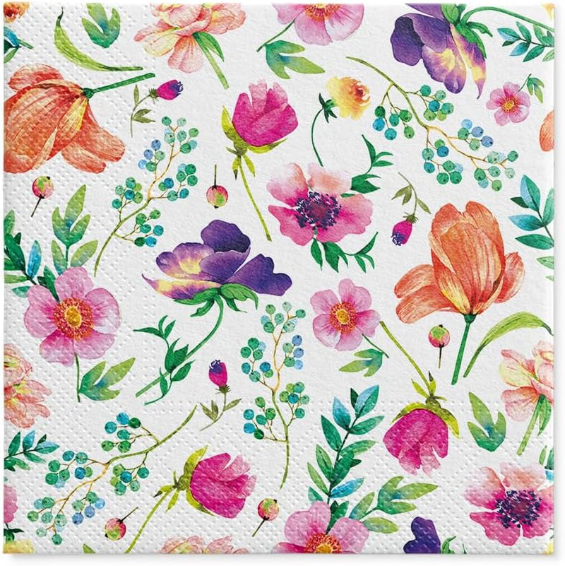 PAW - Șervețele 3 straturi (33 X 33 Cm) I 20 bucăți I Perfect pentru zile de naștere, petreceri, nunți, comuniuni și sărbători I Decorațiuni de masă șervețele de hârtie colorate - Flori colorate Flora I Aranjament floral
