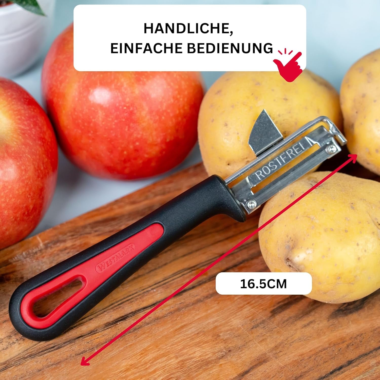 Westmark 29092270 Sparschäler Gallant, Pp/Tpe/Edelstahl, Schwarz / Rot, 16,5 x 3,7 x 2 cm Hámozó Naty Shop