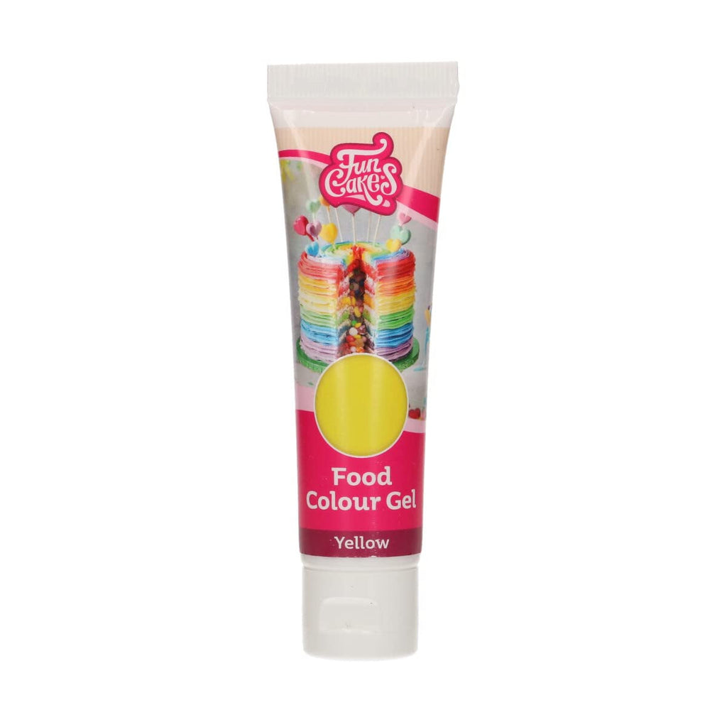 Colorant alimentar Funcakes Gel Galben: Colorant alimentar foarte concentrat pentru aluat, cremă, fondant și marțipan. Dozare ușoară. Picătură individuală pentru a crea culori vibrante. Halal. 30 g.
