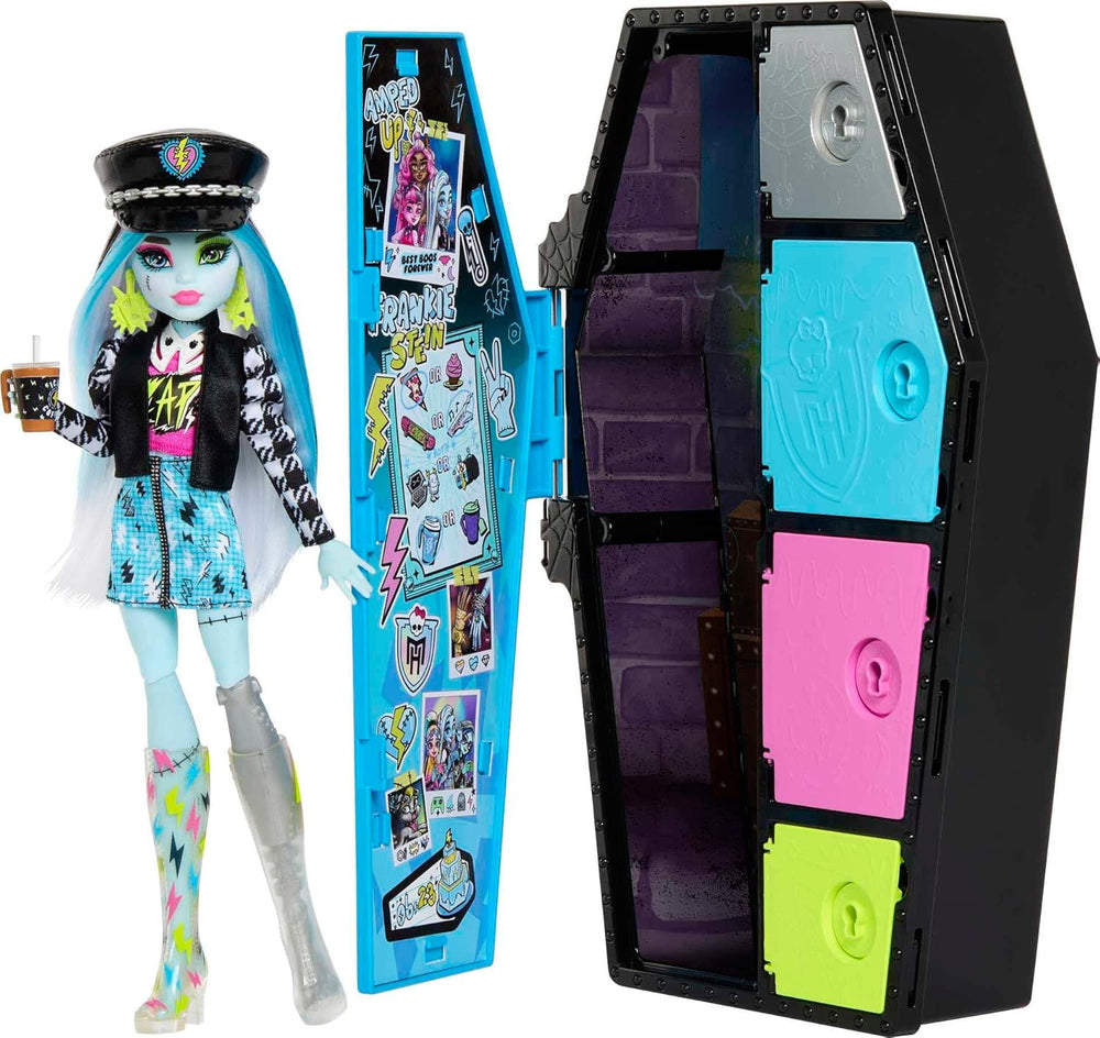 Monster High HKY62 - Puppe und Modeset, Frankie Stein mit Spind und über 19 Zubehörteilen, Skulltimate Secrets, Puppen Spielzeug für Kinder ab 4 Jahren